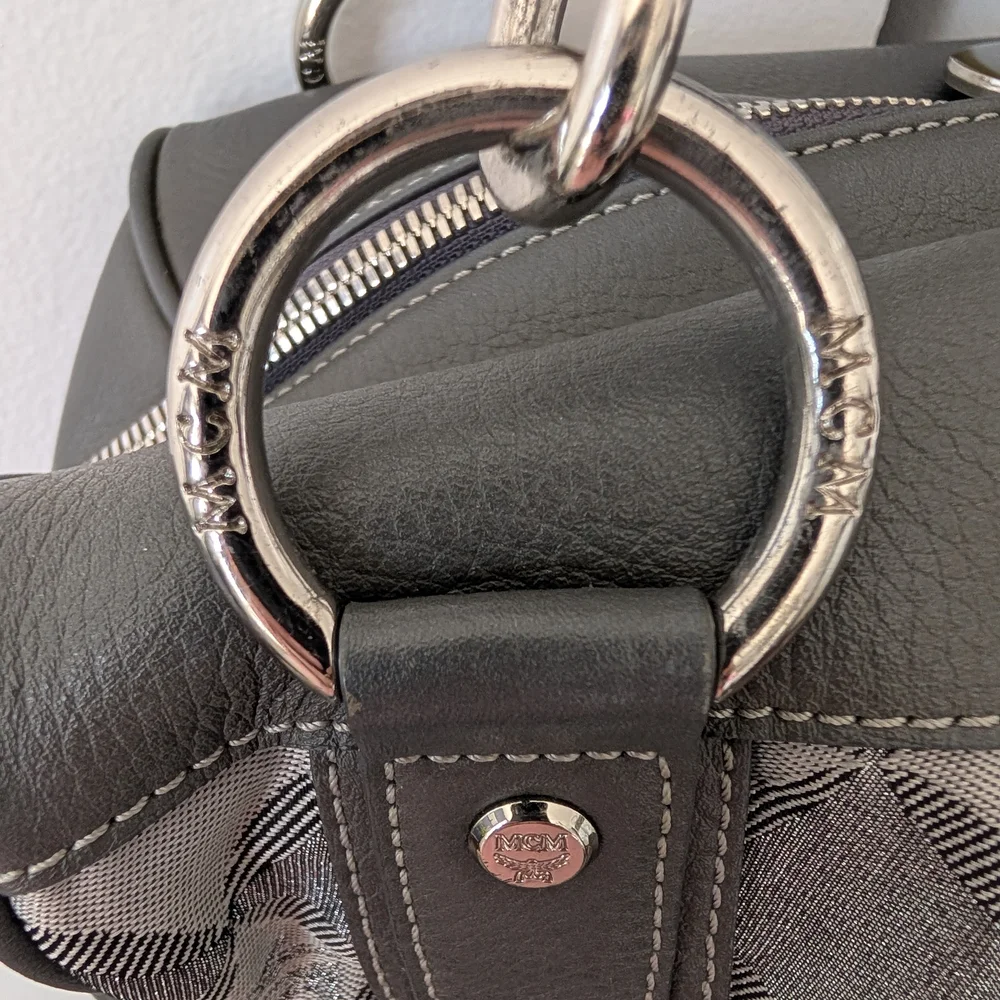 MCM Gray and Silver Harlequin Satchel with Dust Bag